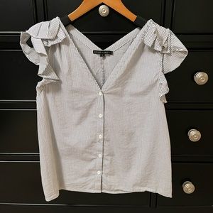 Antonio Melani Black and White Pinstripe Blouse with Cap Sleeves